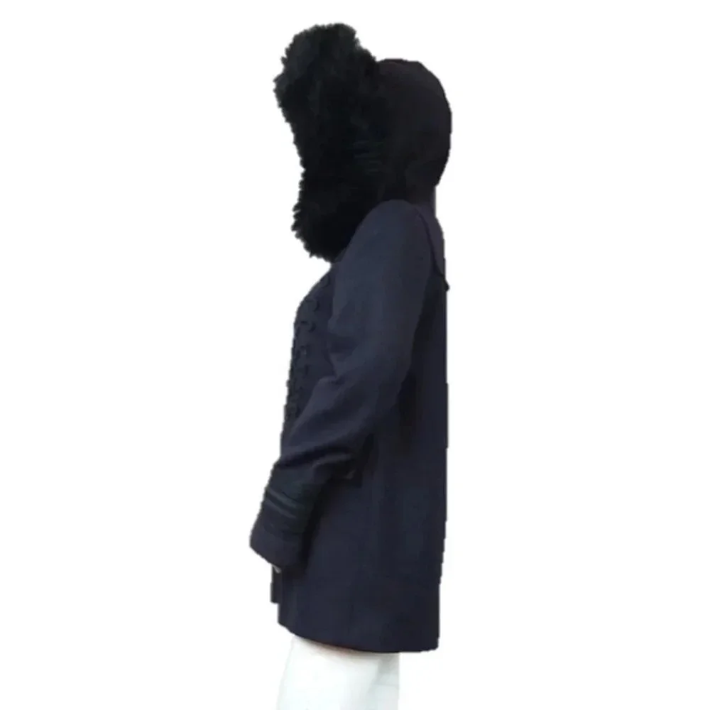 Zara Women Navy Blue Hooded Trench Coat